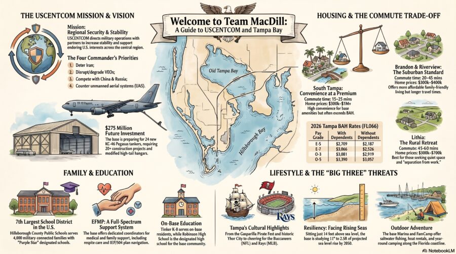 2026 MacDill AFB Relocation Guide: BAH Rates, Tampa Housing, Commute Costs & Neighborhood Strategy